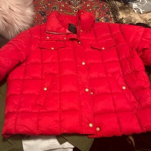 J. Crew Red Puffer Jacket with Quilted Design